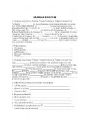 English Worksheet: SIMPLE PRESENT + SIMPLE PAST + CONTINUOUS