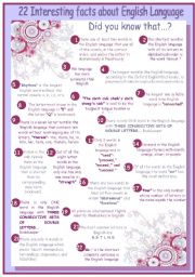 English Worksheet: 22 Interesting Facts about English 