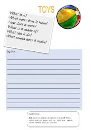 English worksheet:  Writing about  a Toy