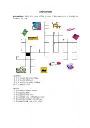 English Worksheet: OBJECTS IN THE CLASSROOM - CROSSWORD