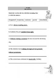 English worksheet: word meanings