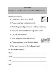 English Worksheet: hononyms