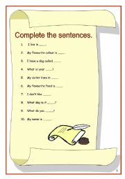 English Worksheet: Complete the sentences
