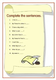 English worksheet: Complete the sentences