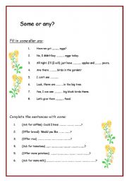 English Worksheet: Some or any?