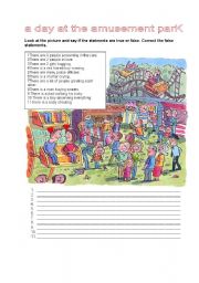 English Worksheet: A DAY AT THE AMUSEMENT PARK