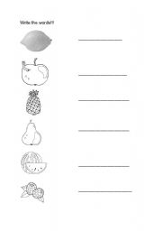 English Worksheet: Write the words of fruit