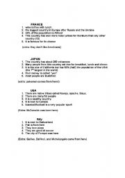 English Worksheet: Courtries Profile Game