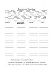 English Worksheet: Entertainment vocabulary