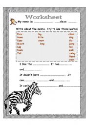 English Worksheet: write about zebra