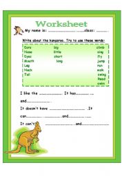 English Worksheet: write about kangaroo