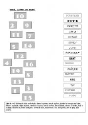 English worksheet: COLURS AND NUMBERS