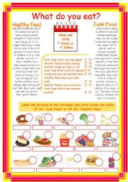 English Worksheet: Junk food- Healthy food 