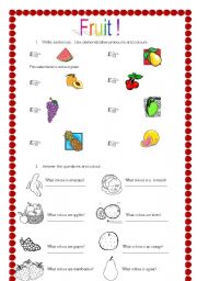 English Worksheet: Fruit / Demonstrative Pronouns / Colours