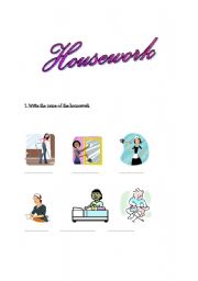 English Worksheet: Housework (2 pages)