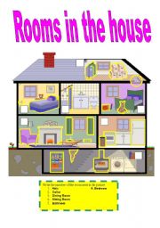 English Worksheet: rooms in the house pictionary