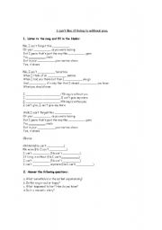 English Worksheet: I cant live if living is without you