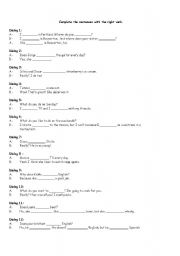English worksheet: Complete the dialogs