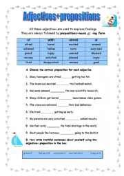 English Worksheet: Adjectives+prepositions (exercises)