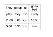 English worksheet: Sentence maker: preps of time manipulatives