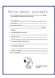 English Worksheet: Write about yourself - ICE BREAKER FOR  THE FIRST CLASS
