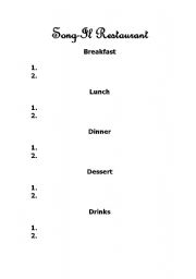 English Worksheet: Restaurant - Create a Menu