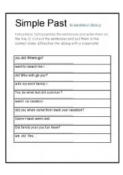 English Worksheet: Simple Past scrambled dialog