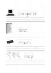 English Worksheet: Classroom vocabulary: computer, door, eraser, map