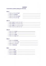 English worksheet: Wh questions