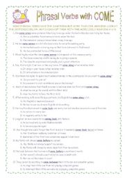 English Worksheet: Phrasal Verbs with COME