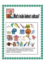 English Worksheet: What is in Andreas suitcase?