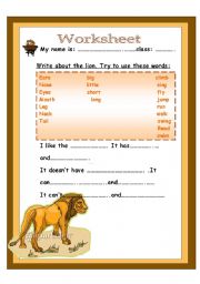 English Worksheet: write about the lion