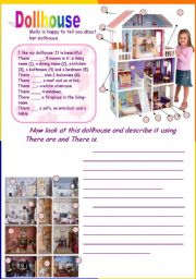 English Worksheet: Dollhouse (Furniture, there is, there are)