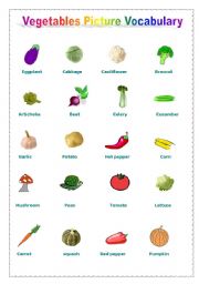 English Worksheet: Vegetables Picture Vocabulary