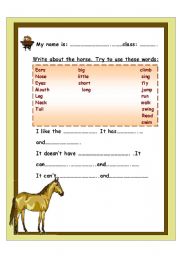 English Worksheet: write a small paragraph about the horse