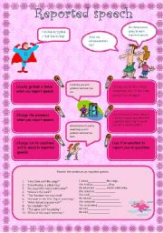 English Worksheet: reported speech with GRAMMARMAN 12.08.08