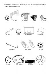 English worksheet: SPORTS - ITEMS