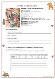 English Worksheet: AT THE CLOTHES SHOP ( 12-08-08)