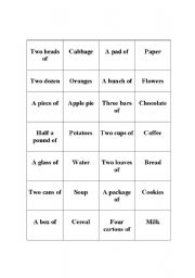 English worksheet: Quantities and Containers (Quantifiers)