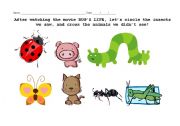 English worksheet: Activity about the movie BUGS LIFE