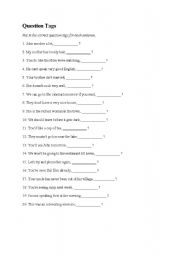 English Worksheet: question tags