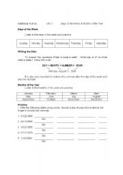 English Worksheet: Days of the Week & Months of the Year