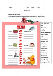 English Worksheet: Food items and drinks