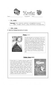 English Worksheet: movies reading