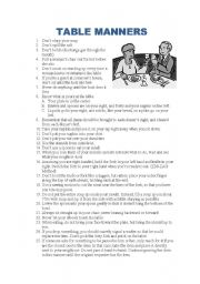 English Worksheet: Table Manners