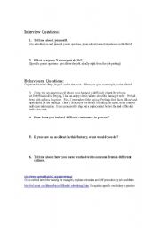 English worksheet: Basic Interview Questions
