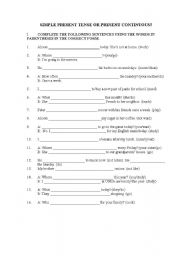 English worksheet: Present Simple vs. Present Continuous