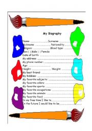 English Worksheet: My Biography