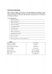 English worksheet: Reading and Comprehension