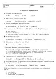 English Worksheet: Shakspeare